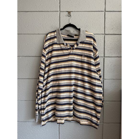 Y2K Men's Timberland Striped 100% Cotton Polo in Gray and Yellow size XXL Retro - Picture 1 of 3